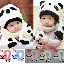 可爱卡通熊猫造型帽宝宝套头帽围巾套装儿童帽儿童围巾