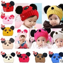 帽子批发爆款熊猫造型帽儿童针织帽(8色)_