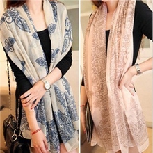 2013新款秋冬青花瓷女超长围巾批发防晒披肩新款巴厘纱质感丝巾