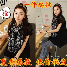 韩国春秋骷髅头围巾丝巾披肩巴厘纱外贸鬼头围巾批发8020