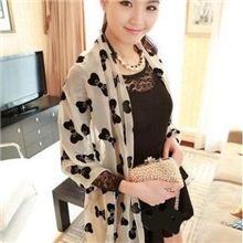 新款热销批发韩版秋冬款小蝴蝶结加超大款雪纺围巾围脖丝巾米