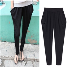 欧美夏季女装莫代尔女裤哈伦裤黑色九分裤大码女裤