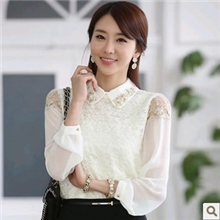 2013韩版OL上衣新款女装蕾丝雪纺衬衣韩版长袖雪纺衬衫