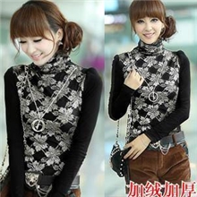 2013韩版新款高领保暖加厚加绒打底衫蕾丝女士长袖打底衫送项链