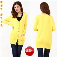批发2013秋冬季新款女装韩版修身针织衫女中长款v领纯色开衫