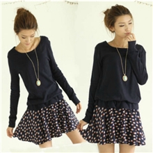 2013春秋新款女装韩版小鱼图案宽松拼接针织长袖连衣裙批发