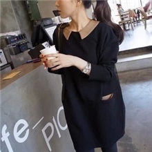 秋冬欧美品牌宽松娃娃领大码厚毛呢长袖连衣裙胖MM打底显瘦韩版女