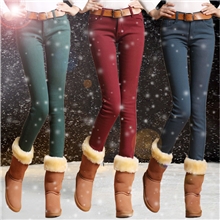 彩色加绒铅笔裤糖果色加厚加绒弹力牛仔裤小脚裤大码女装靴裤
