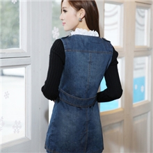 2013秋季新品韩版修身显瘦毛线袖拼接中长款牛仔风衣外套ase1703