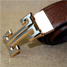 男士韩版时尚腰带金色H扣真皮皮带头层牛皮男女百搭裤带潮鸵鸟纹