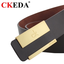 CKEDA男士真皮皮带时尚潮流牛皮腰带平滑扣牛仔百搭简约裤带