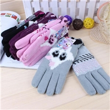 小鹿时尚手套新款加绒加厚提花手套批发卡通针织保暖手套厂家