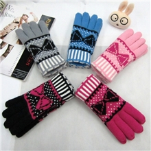 2013新款针织蝴蝶五指手套卡通保暖毛线手套批发分指手套厂家
