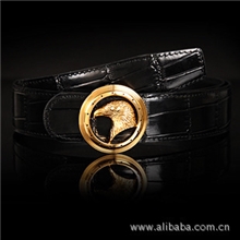 批发新款史蒂男士真皮皮带鹰头铜扣腰带头层鳄鱼纹皮带礼盒装