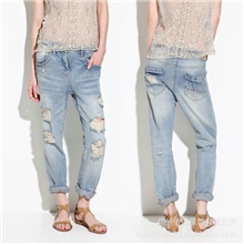 2013秋装新款全棉欧美牛仔裤做旧破洞水洗牛仔裤宽松牛仔裤