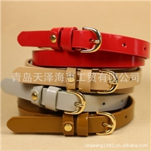 【特价】外贸果冻牛漆皮女士牛皮细腰带镀金带头