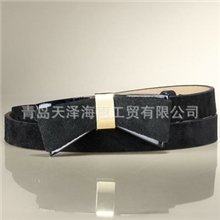 外贸反毛皮/牛皮双层立体感蝴蝶结女士真皮装饰腰带