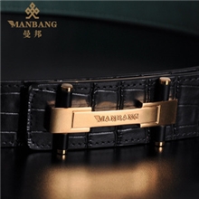 曼邦皮带男鳄鱼纹头层牛皮真皮男腰带商务休闲百搭裤带正品