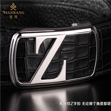 曼邦防过敏不锈钢自动扣男士皮带Z字扣皮带真皮腰带鳄鱼纹牛皮
