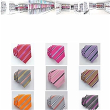 [领带厂家直销]100%涤纶商务休闲男士领带粉底黑白条纹