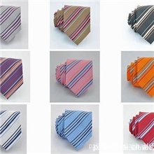 衬衫配饰领带100%涤纶领带商务休闲粉底蓝条纹领带