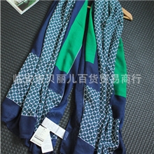 Le*外贸原单新款几何蓝绿棉质纯手工流苏秋冬围巾长巾长款热卖