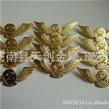 金属航空金色帽徽五金南航背面两针一螺丝塑扣帽徽