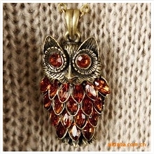 XL057围巾脖套批发日韩镶钻复古时尚个性猫头鹰项链古银