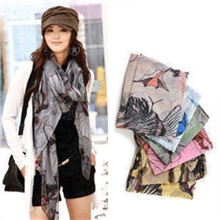 新款韩国秋冬棉麻围巾披肩手绘梦幻海棠花围巾大号8022