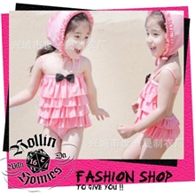 韩国设计小孩儿童连体泳衣小女儿童宝宝连体带帽子泳裙厂家批发