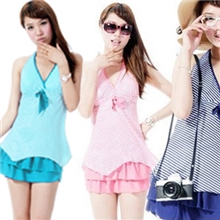 波浪层分体裙式泳衣斜纹设计显瘦女式遮肚i游泳衣