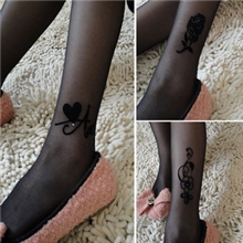 8036植物绒亮彩钻纹身黑丝袜连裤袜超薄丝袜子成人袜打底袜