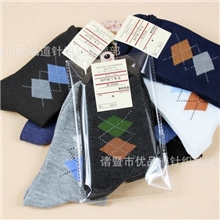 厂家直销男袜批发菱形袜批发休闲袜绅士袜中统袜A005带卡纸