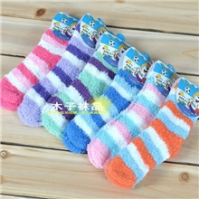 冬季加厚保暖儿童袜子批发半边绒宝宝袜批发厂家条纹拉毛毛圈