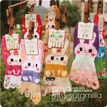 【伙拼】日单点胶五指袜批发外贸女五指袜子卡通点点小兔子五趾袜