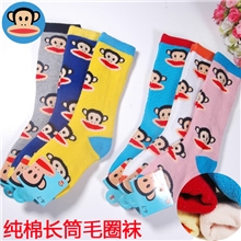 卡通猴儿童长筒袜全棉毛圈袜高筒宝宝袜冬天加厚保暖毛巾袜子