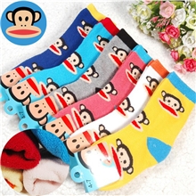 卡通猴全棉童袜毛圈保暖儿童袜冬天加厚男女童毛巾袜子厂家批发