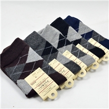 帆宇尚品全棉纯棉菱形格男士袜子批发春秋冬款商务男袜子厂家批发