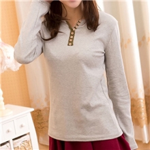 &ldquo;天天限量购&rdquo;特供商女装秋装批发琵琶领木纽扣全棉打底衫