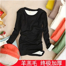 厂家直销秋冬保暖新品全棉加厚女士打底衫长袖羊羔毛打底衫批发