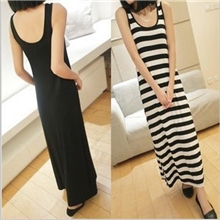 欧美波西米亚条纹连衣裙新款时尚女式裙子莫代尔背心长裙批发