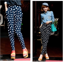 厂家直销打底裤水晶绒韩版大波点九分哈伦裤九分裤|打底裤批发