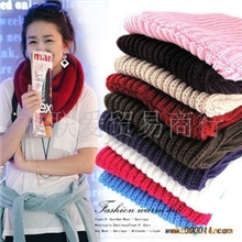 W79韩国秋冬潮人必备毛线针织长厚纯色围巾小围脖批发