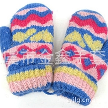 批发供应小孩卡通图案针织保暖可爱半指儿童手套外贸