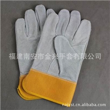 厂家生产司机手套牛二层皮胶袖10.5寸防护工业手套198