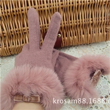 2013新品秋冬季兔毛口金丝绒蝴蝶结外单女士高档时尚羊毛羊绒手套