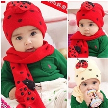 H608甲壳虫儿童套件瓢虫小蜜蜂帽子围巾套帽儿童帽子批发