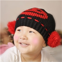 秋冬爆款儿童帽子可爱双球笑脸针织毛线帽子宝宝保暖帽子批发
