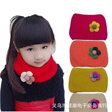 H950儿童围脖糖果色双层花朵围脖毛线围巾儿童脖套围脖批发