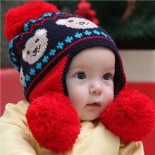 引玉--尚选C-12三球小熊护耳宝宝帽冬款儿童毛线帽